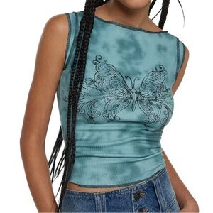 Urban Outfitters tie dye Teal Butterfly Crop Top baby tee graphic small